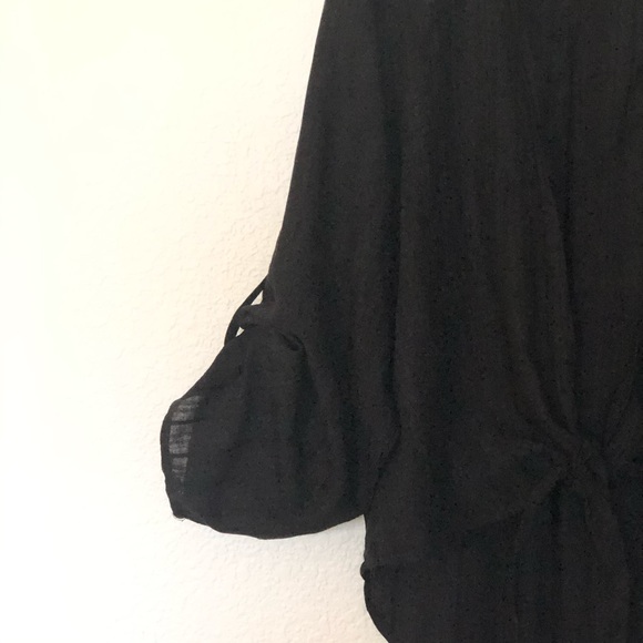Aakaa Roll Sleeve Tie Front Black Top ~ Size L - Picture 6 of 13